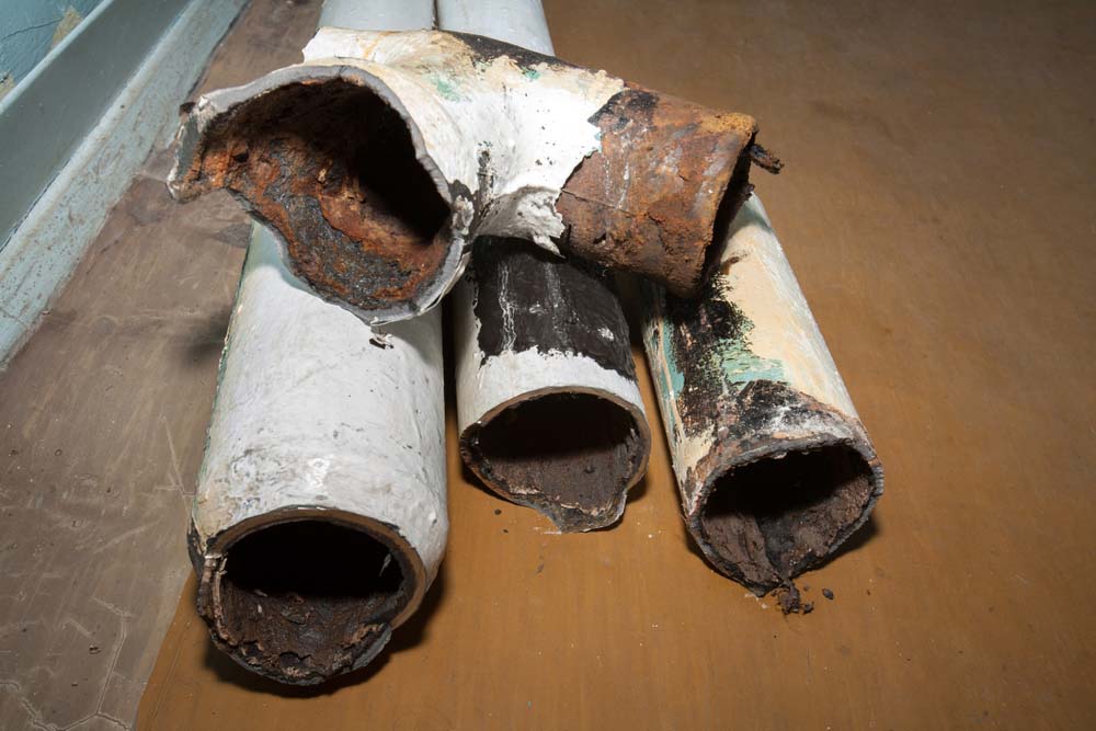 Old, rusty cast iron pipes